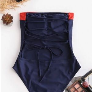 one piece strapless swimsuit.
